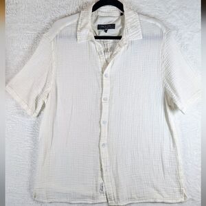 470-rag & bone‎ Men's Cream Short Sleeve Button Up To Down Fit Smaller (Medium)